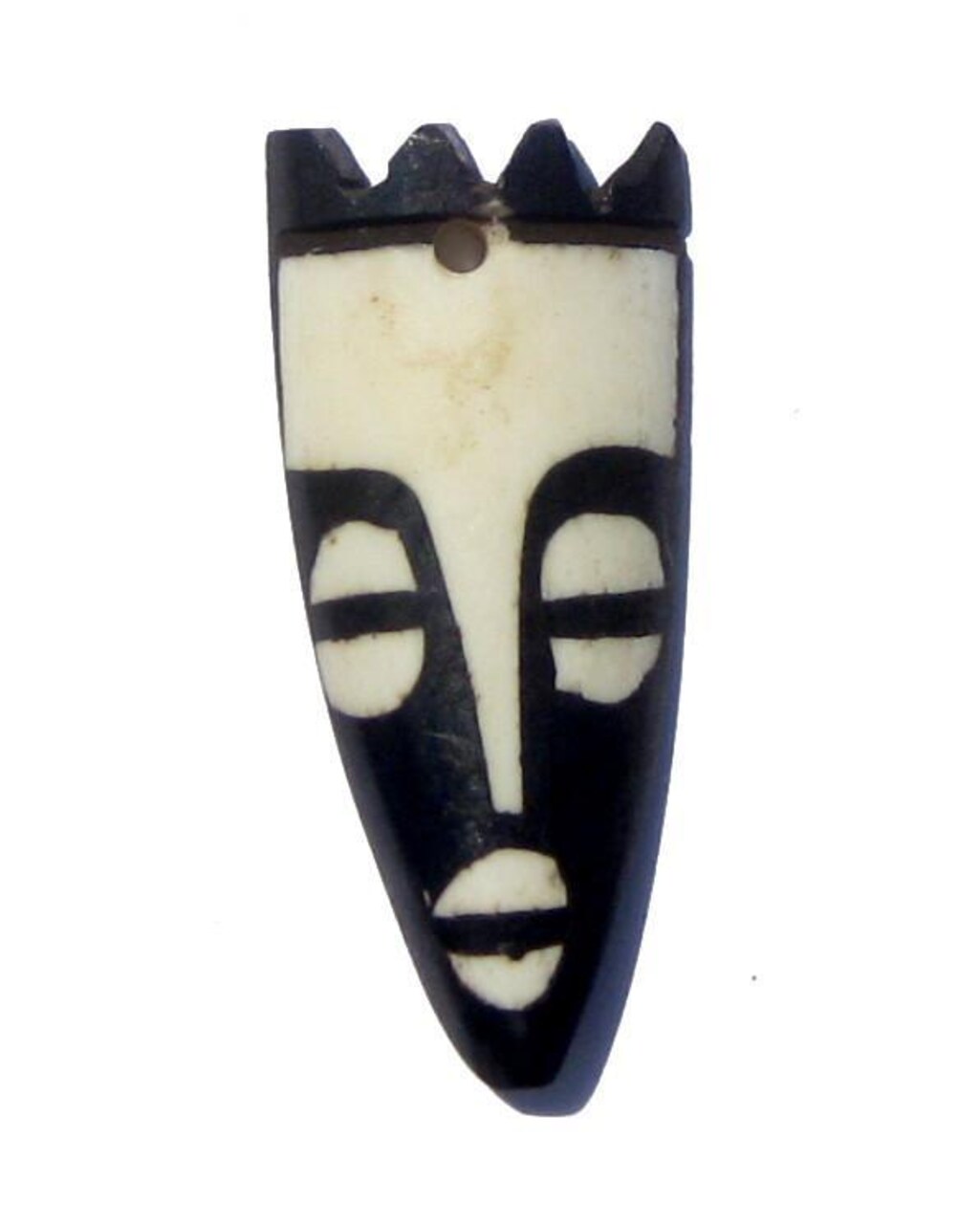 The Bead Chest Crowned Mask Batik Bone Pendant 20mm Kenya African Black and White Large Hole Handmade